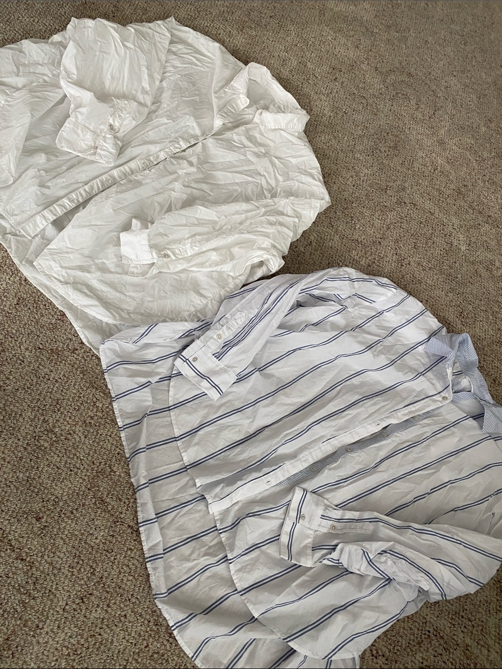 (2) aerie Button-Up Shirts - White & Blue Stripe